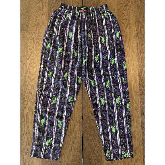Gecko Hawaii Purple Stripe Beach Pants Men’s Sz L Purple Green Black 100% Nylon - Picture 1 of 9
